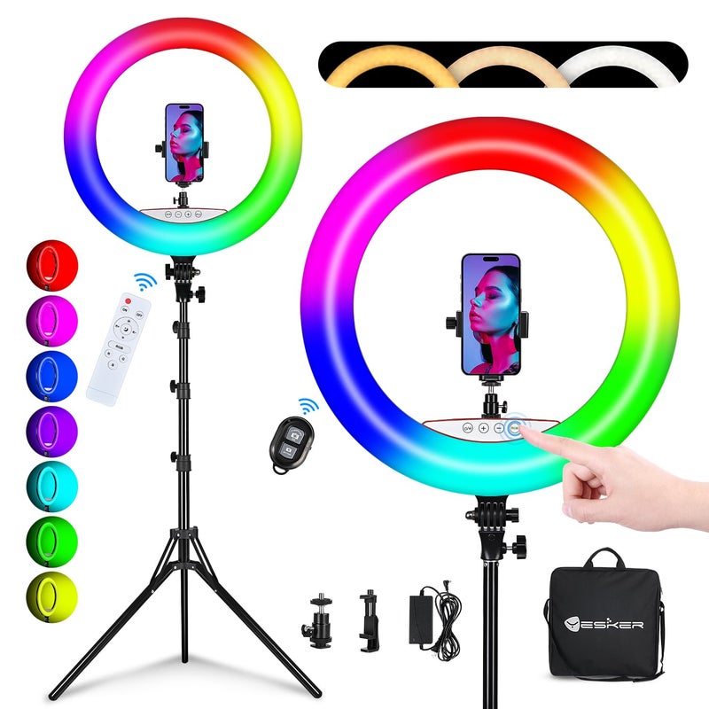 Yesker Ring Light with Tripod Stand and Phone Holder 18 Inch RGB Ringlight 25 RGB Modes Bi-Color Adjustable 2700â€“7000K LED Selfie Halo Light Kit for Live Stream Photography Zoom Makeup Youtobe Tiktok - Image 1