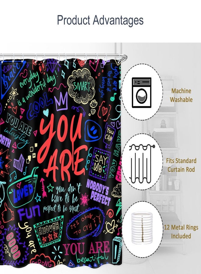 AMBZEK Kids Colorful Quotes Shower Curtain,Teens Funny Neon Positive You are Motivational Inspirational Versers Cloth Fabric Polyester Bathroom Curtains Decor Set with 12 Pack Hooks 60Wx72L Inch - Image 3