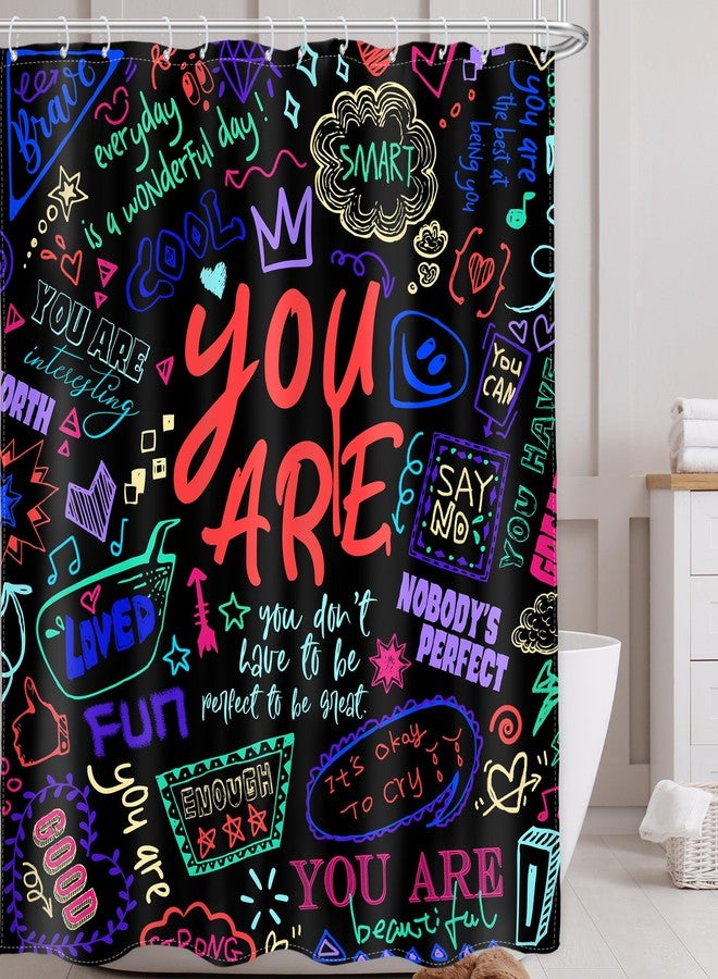 AMBZEK Kids Colorful Quotes Shower Curtain,Teens Funny Neon Positive You are Motivational Inspirational Versers Cloth Fabric Polyester Bathroom Curtains Decor Set with 12 Pack Hooks 60Wx72L Inch - Image 1