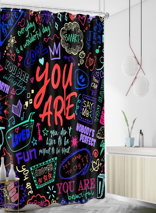 AMBZEK Kids Colorful Quotes Shower Curtain,Teens Funny Neon Positive You are Motivational Inspirational Versers Cloth Fabric Polyester Bathroom Curtains Decor Set with 12 Pack Hooks 60Wx72L Inch - Image 2