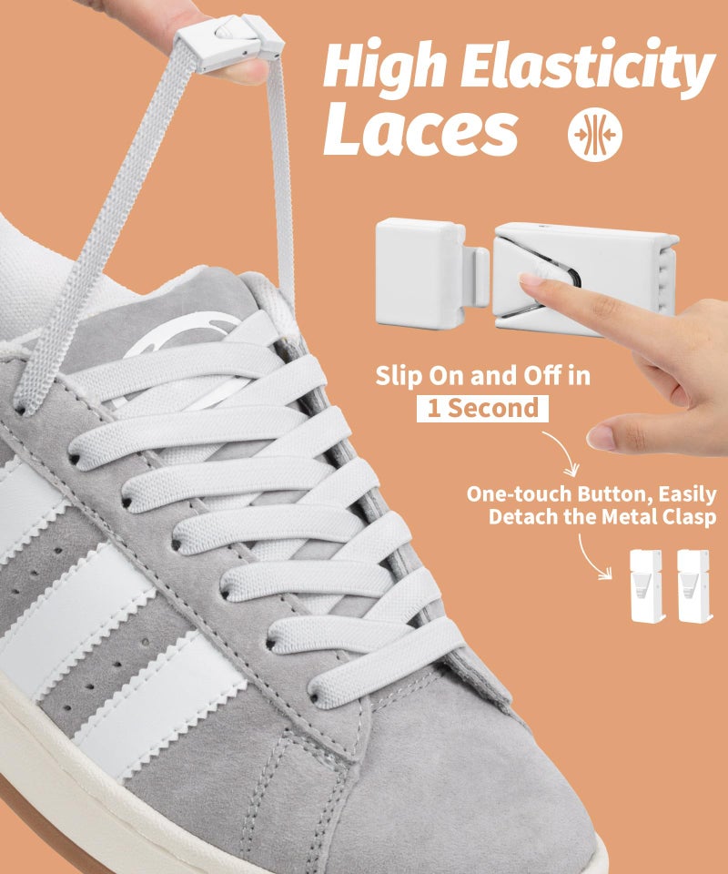 Stepace 2 Pairs Elastic Shoe Laces for Sneakers No Tie Shoelaces for Adults and Kids 5/16" Wide Stretch Tieless Shoestrings for Running Shoes One Size Fit All White 120 - Image 2