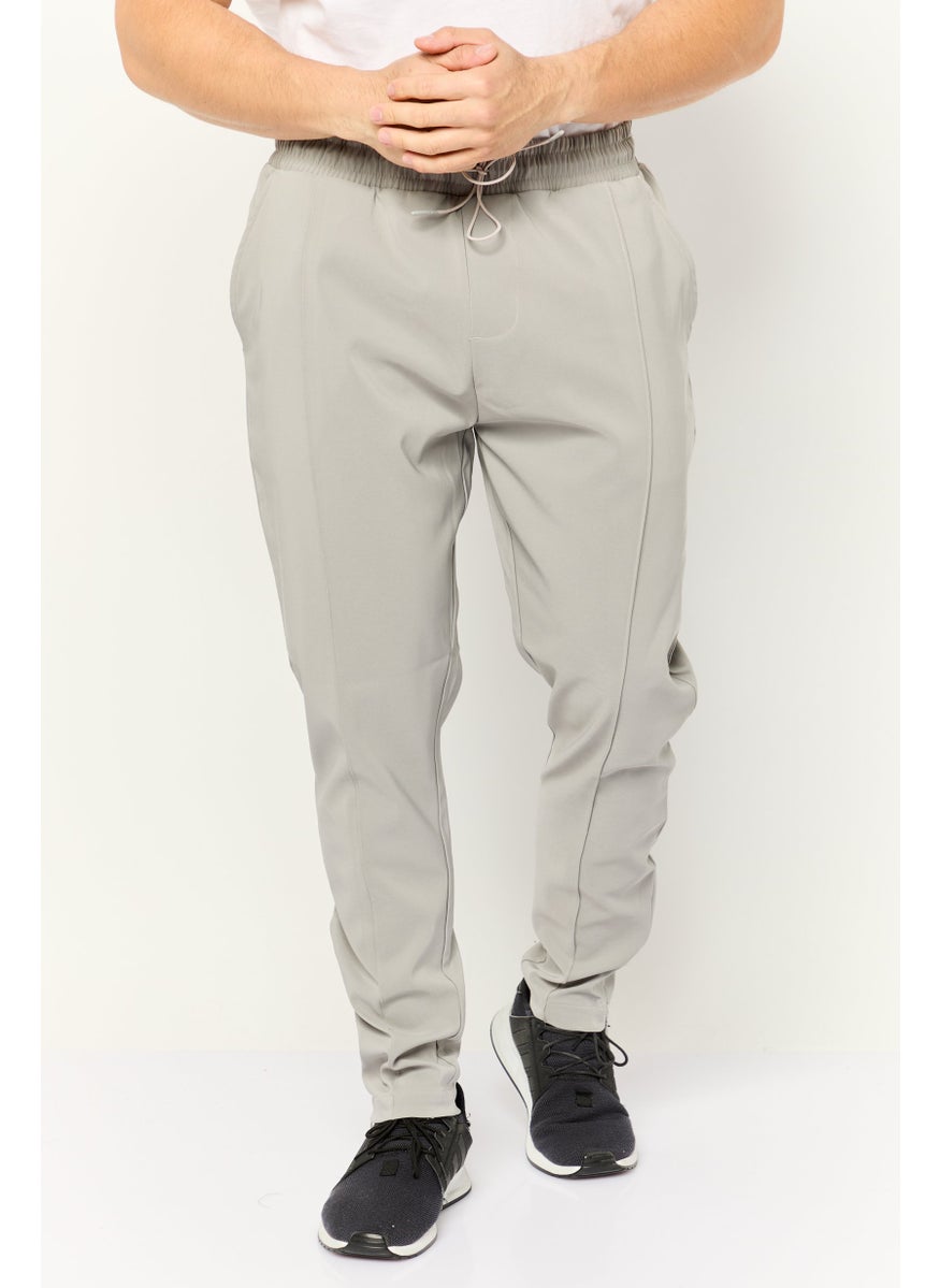 Threadbare Men Regular Fit Plain Drawstring Jogger Pants, Light Grey  - Image 1