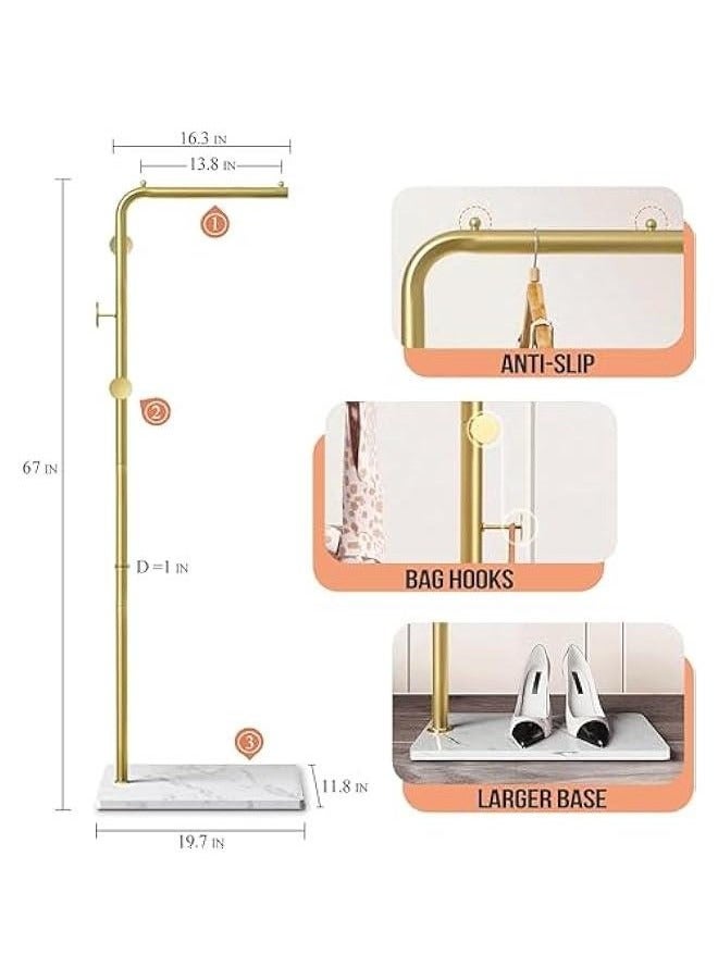 MIXDE Metal Coat Rack Freestanding, Coat Stand With 3 Hooks,Gold Clothing Rack with Natural Marble Base, Modern Clothes Rack for Entryway, Living Room,Bedroom, Office, Gold&White (Gold&White) - Image 4