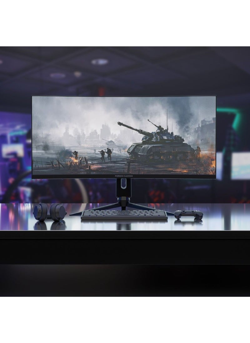 porodo - 34 inch Gaming Ultra Wide WQHD Curved Monitor 3440x1440@144Hz Maximum Resolution 16.7M Display Color, 21:9 Aspect Ratio Anti-Glare Surface Treatment VA Curved 1500R Panel Type HDR - Black - Image 1