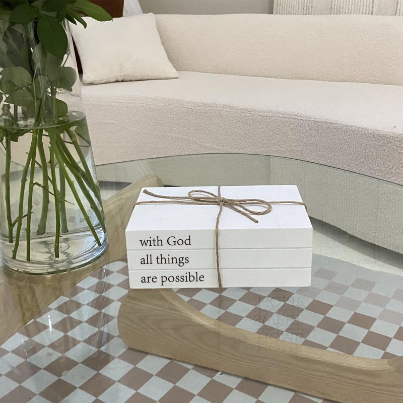 OMISHE Decorative Books For Home Decor White Faux Books For Decoration Rustic Farmhouse Stacked Display Books (With God All Things Are Possible) - Image 5