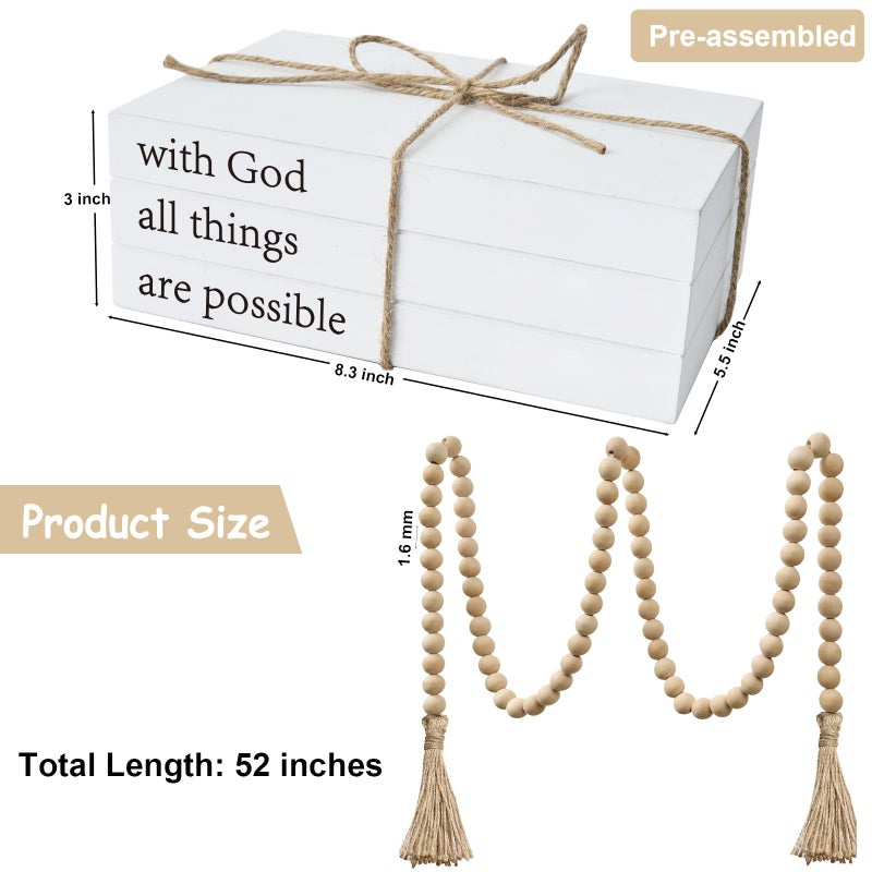 OMISHE Decorative Books For Home Decor White Faux Books For Decoration Rustic Farmhouse Stacked Display Books (With God All Things Are Possible) - Image 4