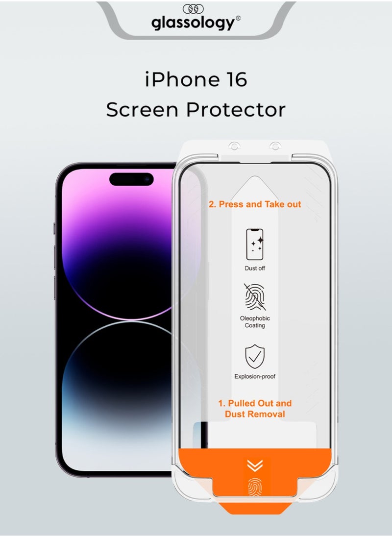 glassology Glassology Tempered Glass Screen Protector with Installer Kit for Apple iPhone 16 : Bubble-Free, Easy Installation, High Durability, Ultra-Clear Transparency  - Image 1