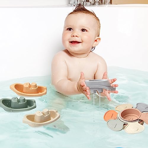 AMCHSURI Baby Bath Toys 11PCS Mold Free Bath Toys for Toddlers with Bath Boats Educational Bath Spoons with Numbers EasyGrip Floating and Drain Water Count Skill Color Recognition Baby Pool Toys - Image 5