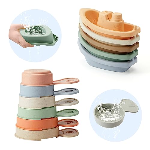 AMCHSURI Baby Bath Toys 11PCS Mold Free Bath Toys for Toddlers with Bath Boats Educational Bath Spoons with Numbers EasyGrip Floating and Drain Water Count Skill Color Recognition Baby Pool Toys - Image 1