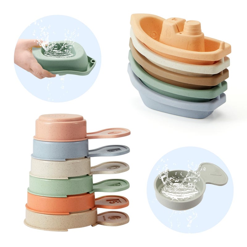 AMCHSURI Baby Bath Toys 11PCS Mold Free Bath Toys for Toddlers with Bath Boats Educational Bath Spoons with Numbers EasyGrip Floating and Drain Water Count Skill Color Recognition Baby Pool Toys - Image 4