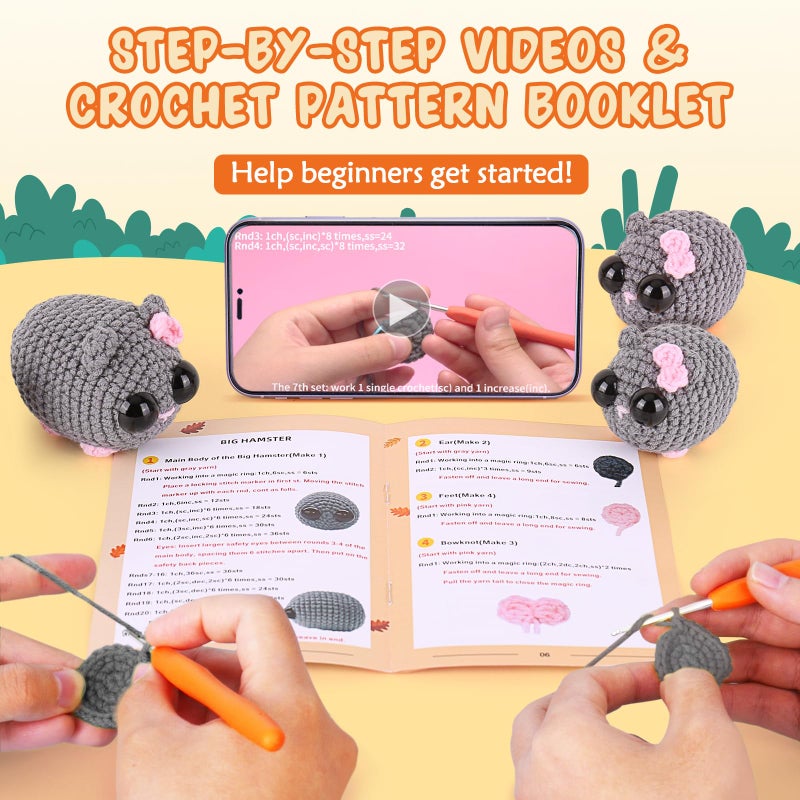 Crochetta Crochet Kit for Beginners, Beginner Crochet Kit for Adults with Step-by-Step Video Tutorials, DIY Crochet Animal Kits Knitting Supplies - Image 2