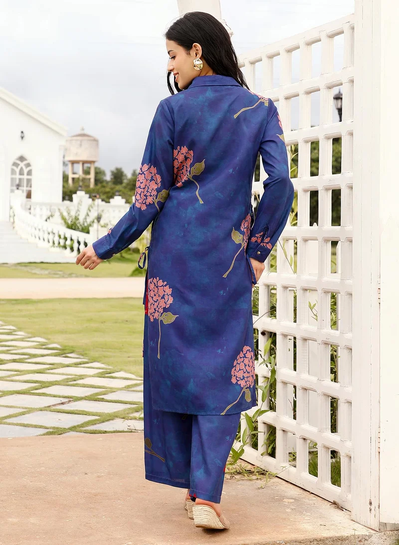 Qissa  Women's Bloom-Dye Imprint Kurta Set For Ethnic Wear | Spread Collar, Long Cuffed Sleeves | Floral Print Woven Fabric | 2 Piece Kurta Set Designed For Casual & Evening Wear for Women | Best Price UAE