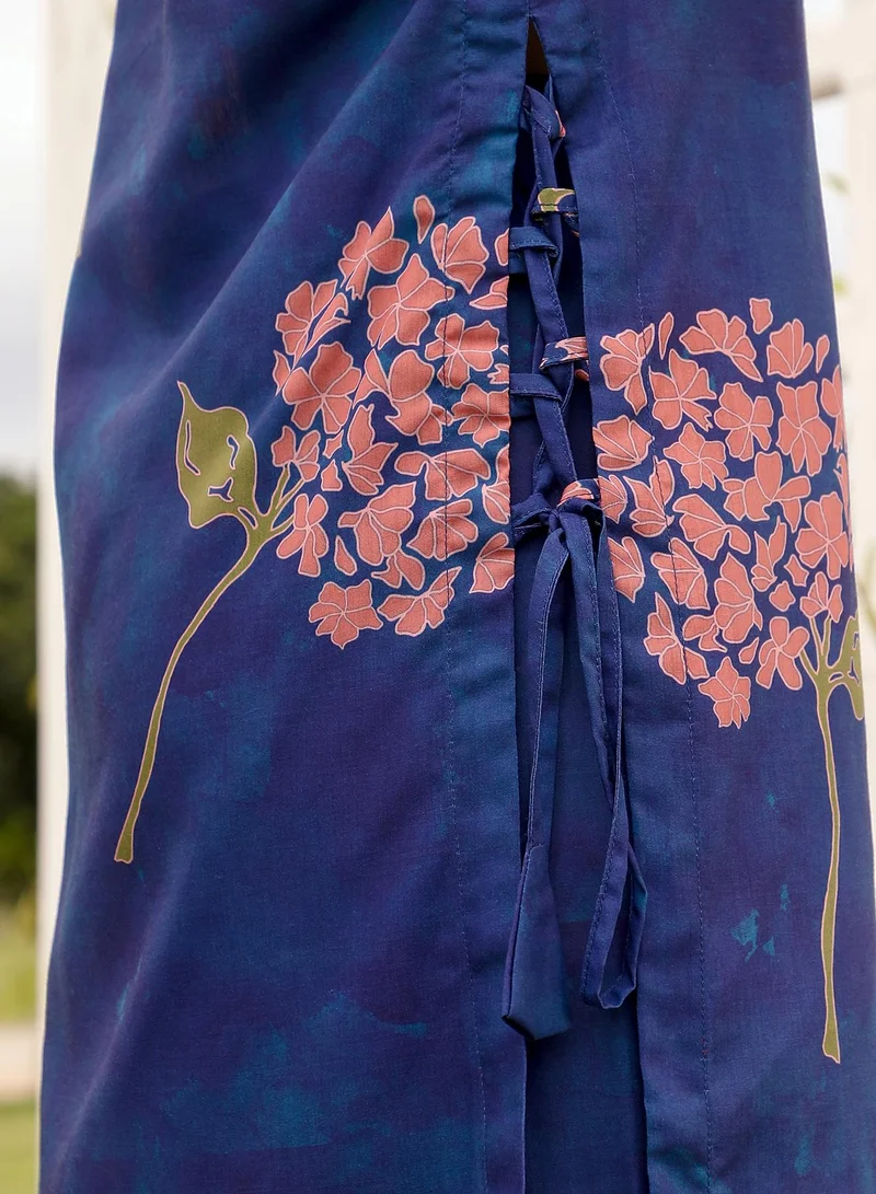 Qissa  Women's Bloom-Dye Imprint Kurta Set For Ethnic Wear | Spread Collar, Long Cuffed Sleeves | Floral Print Woven Fabric | 2 Piece Kurta Set Designed For Casual & Evening Wear for Women | Best Price UAE