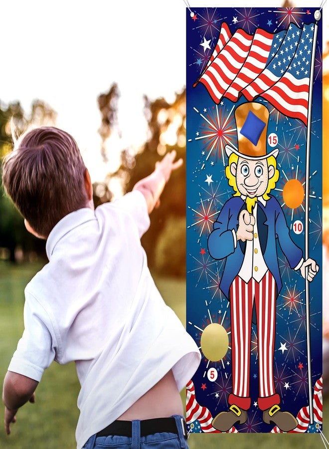 Skylety Patriotic Bean Bag Toss Game Party Favor USA Fourth of July Hanging Toss Game Banner Photo Prop with 3 Bean Bags for Independence Day Supplies - Image 1