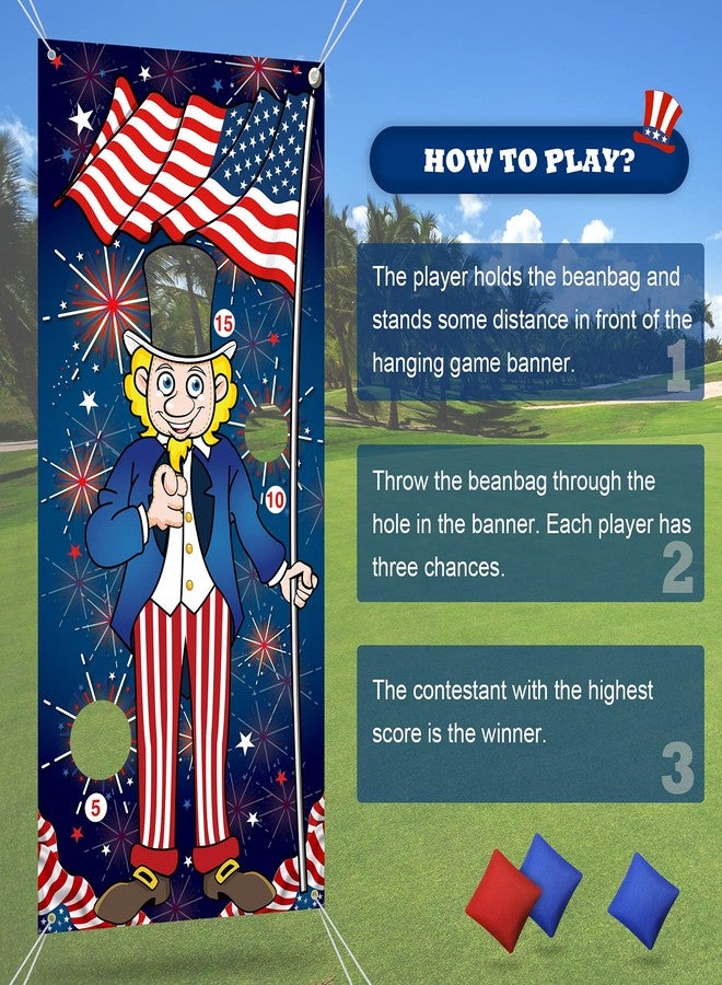 Skylety Patriotic Bean Bag Toss Game Party Favor USA Fourth of July Hanging Toss Game Banner Photo Prop with 3 Bean Bags for Independence Day Supplies - Image 4