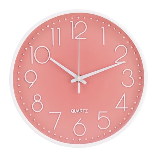 bakbrand Wall Clock 10 Inch Non-Ticking Silent Modern Simple Style Round Decor Clock Peach Pink Stereoscopic Dial Quartz Wall Clocks for Home/Office/School/Living Room/Bedroom/Kitchen - Image 1