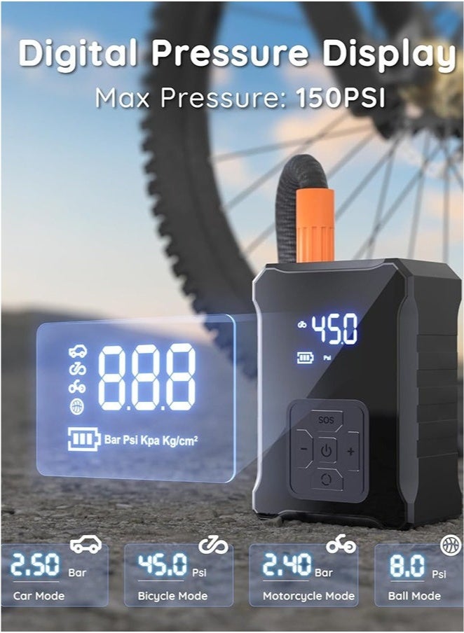 Britzgo Digital Car Tyre Inflator Air Compressor, Portable Tyre Inflator with Auto Stop and LED Light 12V Fast Portable Air Pump 150PSI Strong Cordless Air Pump Trucks - Image 2
