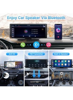 MSMR 10.25" Portable Wireless Carplay & Android Auto with Backup 12LED Camera, Portable Car Stereo Radio with Bluetooth 5.0, Car Play Touchscreen, Calling, AUX/FM Transmitter(with 64G Card)  - Image 3