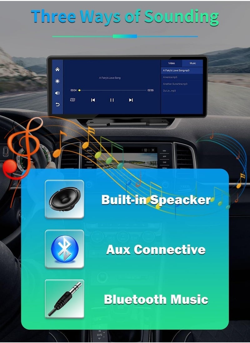 MSMR - 10.25" Portable Wireless Carplay & Android Auto with Backup 12LED Camera, Portable Car Stereo Radio with Bluetooth 5.0, Car Play Touchscreen, Calling, AUX/FM Transmitter(with 64G Card) - Image 1
