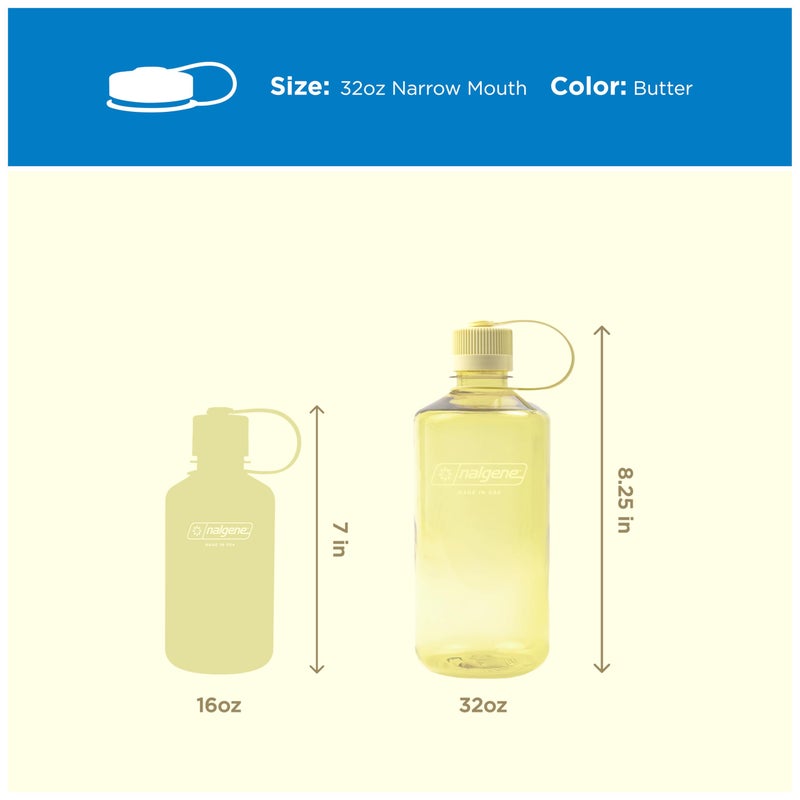 Nalgene Leak Proof Tritan BPA-Free Water Bottle - 32 oz Narrow Mouth - Made in the USA for Outdoor Use & Daily Hydration (Butter) - Image 5