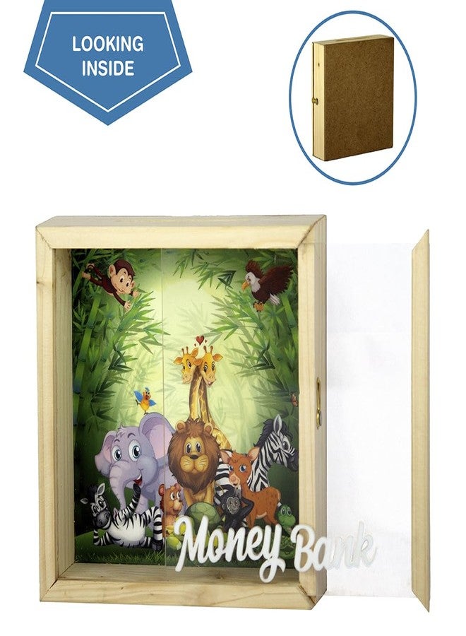 The Rosette Imprint Square Piggy Bank for Kids - Wooden Money Saving Box with Fun Designs - Coin Bank for Boys & Girls - Gift Ready - Animals Design - Image 3