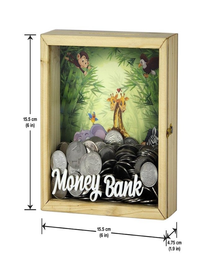 The Rosette Imprint Square Piggy Bank for Kids - Wooden Money Saving Box with Fun Designs - Coin Bank for Boys & Girls - Gift Ready - Animals Design - Image 2