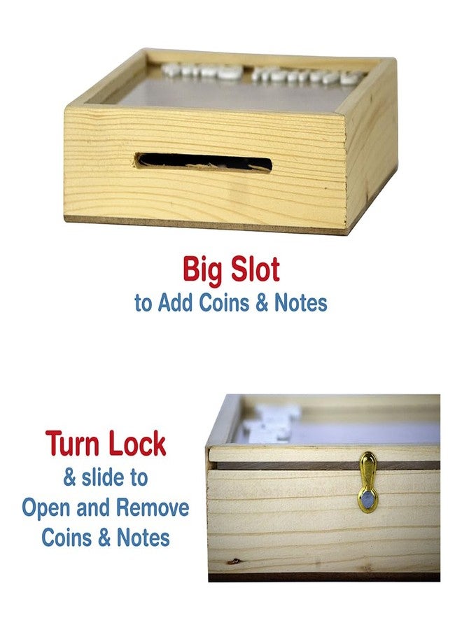 The Rosette Imprint Square Piggy Bank for Kids - Wooden Money Saving Box with Fun Designs - Coin Bank for Boys & Girls - Gift Ready - Animals Design - Image 5