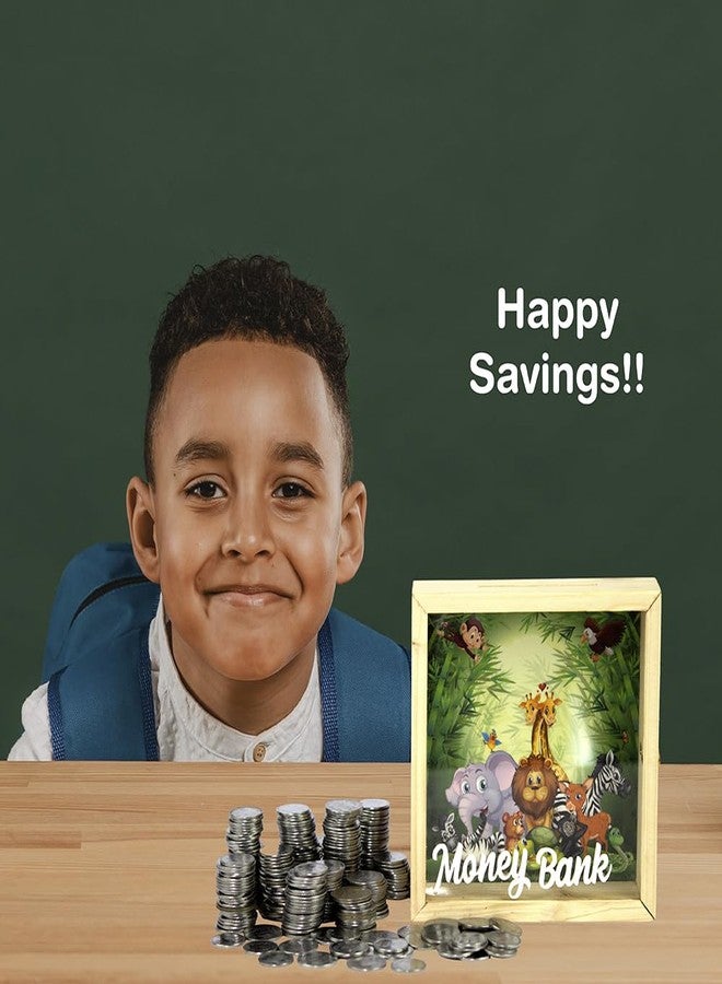 The Rosette Imprint Square Piggy Bank for Kids - Wooden Money Saving Box with Fun Designs - Coin Bank for Boys & Girls - Gift Ready - Animals Design - Image 4