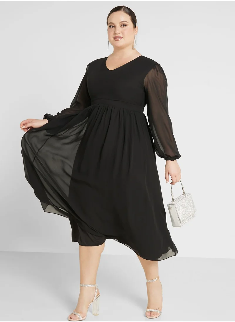 Ella Limited Curve Mesh Sleeve Fit & Flare Dress