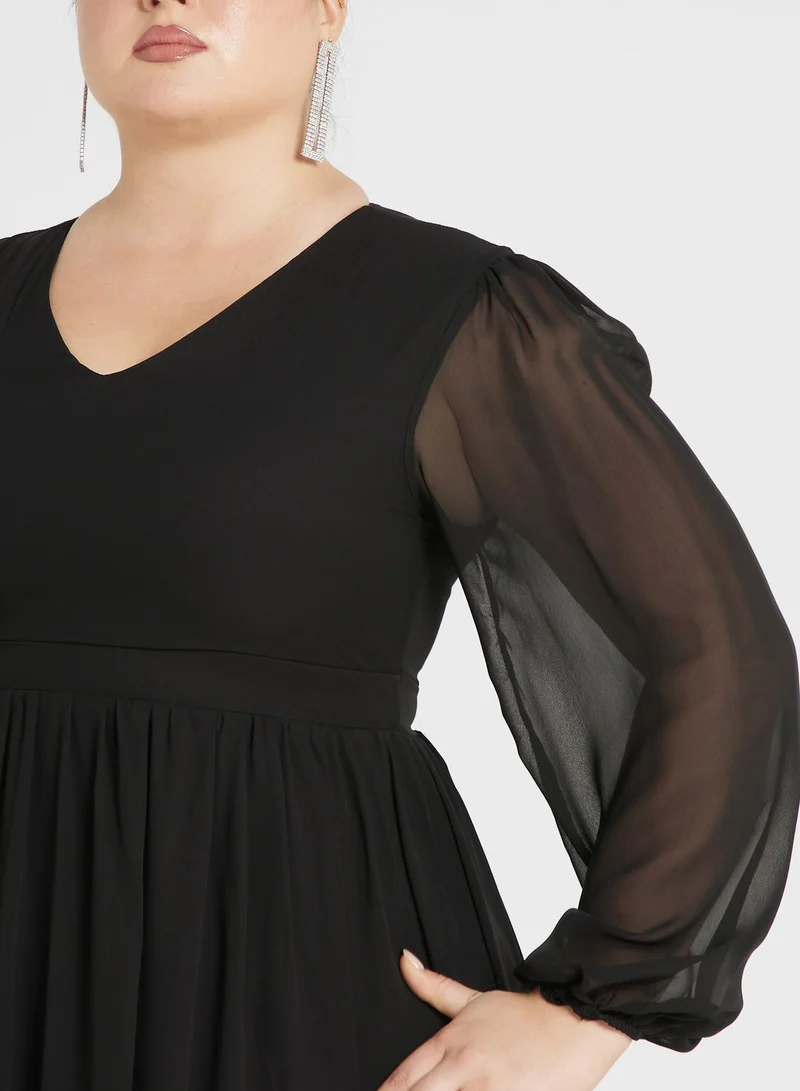 Ella Limited Curve Chiffon Sleeve Midi Dress