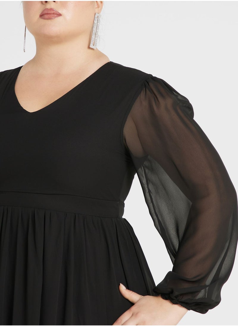 ايلا ليمتد كيرف - Mesh Sleeve Fit & Flare Dress - Image 1