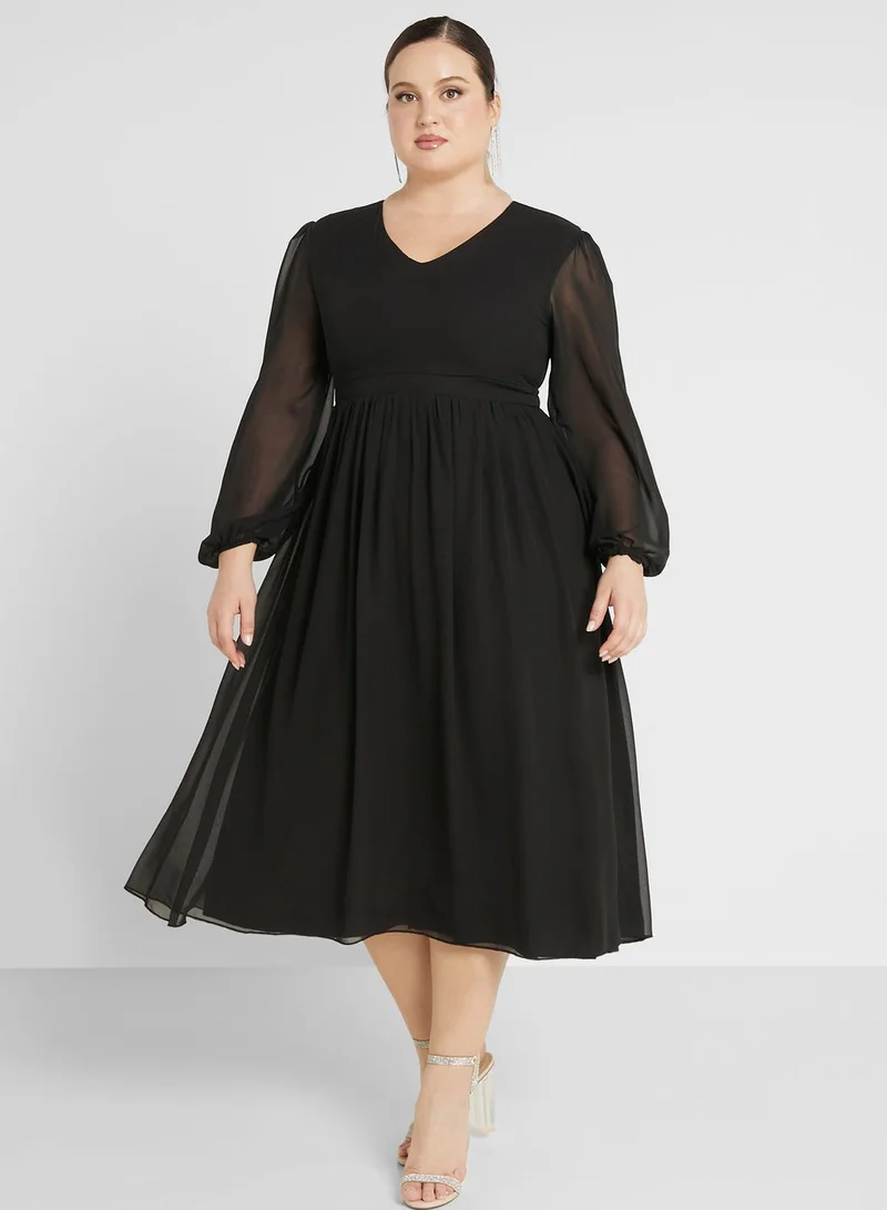 Ella Limited Curve Chiffon Sleeve Midi Dress