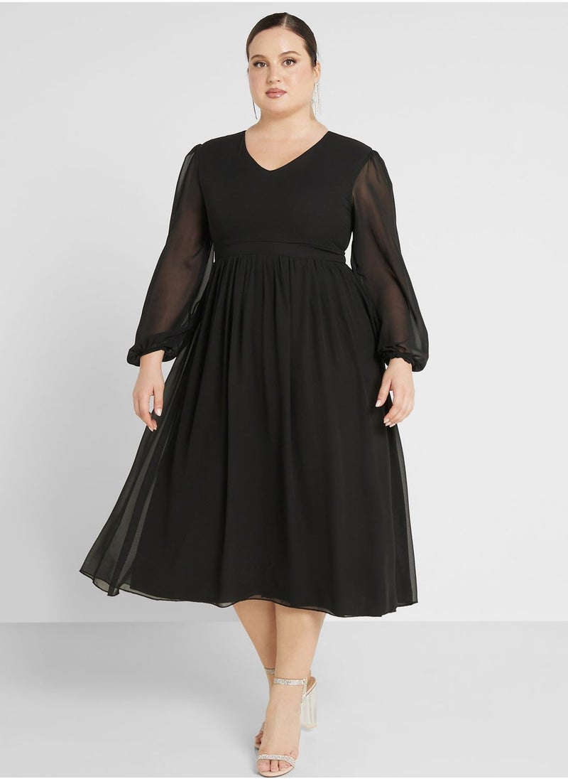ايلا ليمتد كيرف - Mesh Sleeve Fit & Flare Dress - Image 1