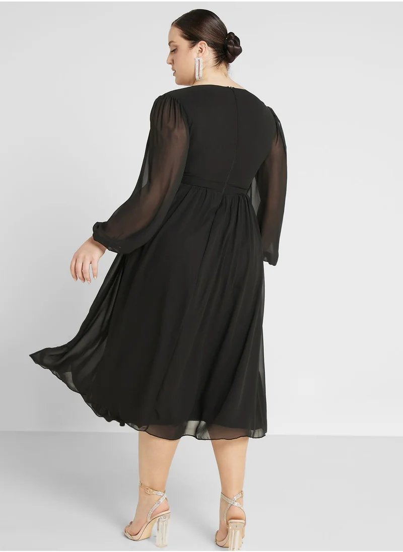 Ella Limited Curve Mesh Sleeve Fit & Flare Dress