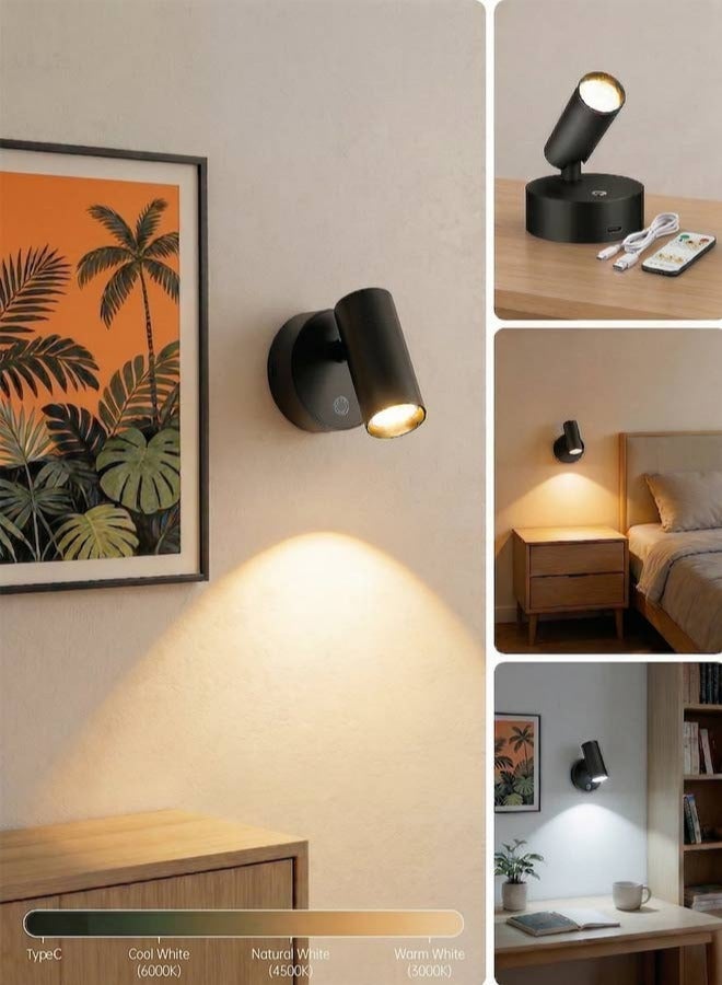 Wireless Spot lights Indoor Rechargeable Uplighting Indoor with Timer＆Dimmable 3CCT Lights Indoor Battery Operated LED Spotlight Accent Up lights Indoor for Plant Artwork Plant - Black - Image 1