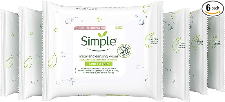 Simple Kind to Skin Micellar Cleansing Wipes 25 Face Wipes Pack of 6 150 Wipes total - Image 1
