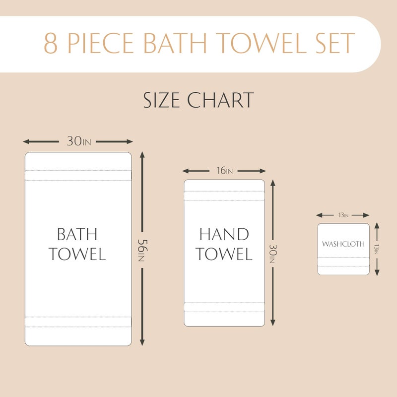 MAURA Light Blue Bath Towel Set of 8 for Bathroom. Turkish Cotton Luxury Bath Towels. Extra Large, Thick, Plush & Soft. Hotel & Spa Quality - Serenity Blue - Image 4