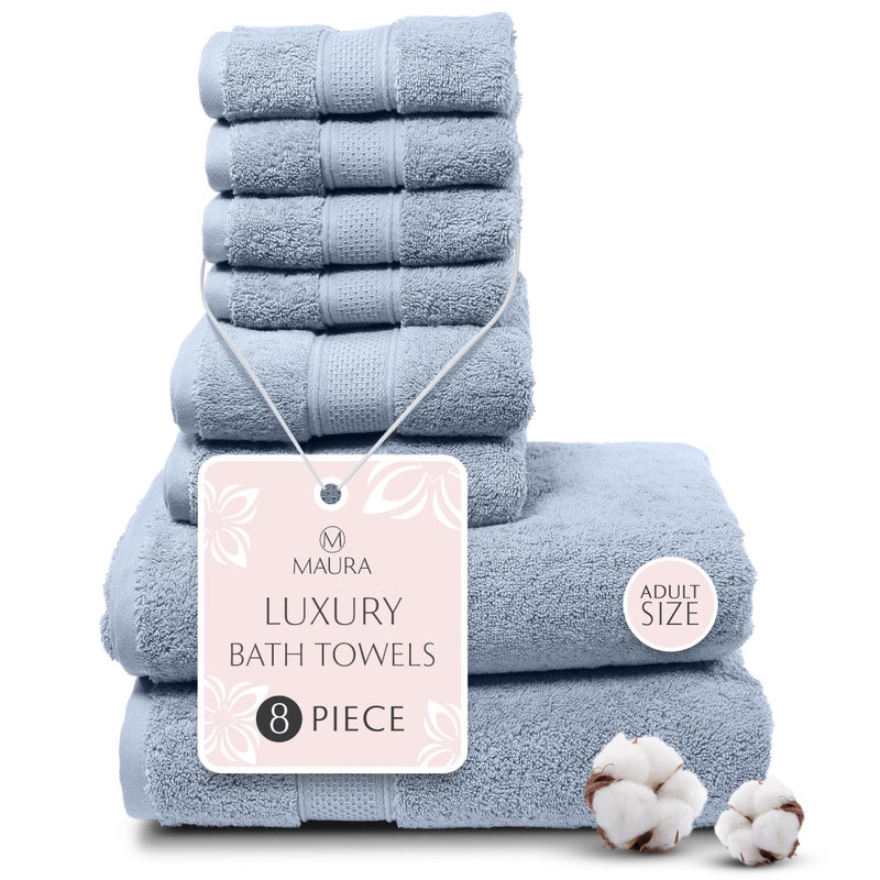 MAURA Light Blue Bath Towel Set of 8 for Bathroom. Turkish Cotton Luxury Bath Towels. Extra Large, Thick, Plush & Soft. Hotel & Spa Quality - Serenity Blue - Image 1