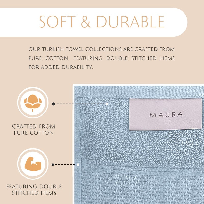 MAURA Light Blue Bath Towel Set of 8 for Bathroom. Turkish Cotton Luxury Bath Towels. Extra Large, Thick, Plush & Soft. Hotel & Spa Quality - Serenity Blue - Image 3