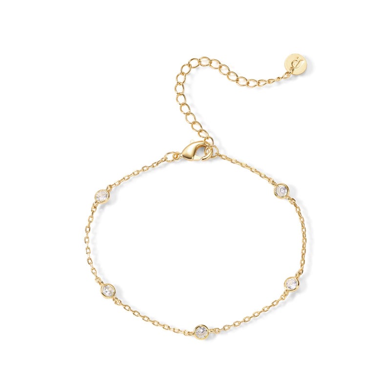 PAVOI 14K Gold Plated Beaded Cuban Cubic Zirconia Simulated Diamond Station Infinity Chain Bracelets for Women Adjustable Chain Bracelet - Image 1