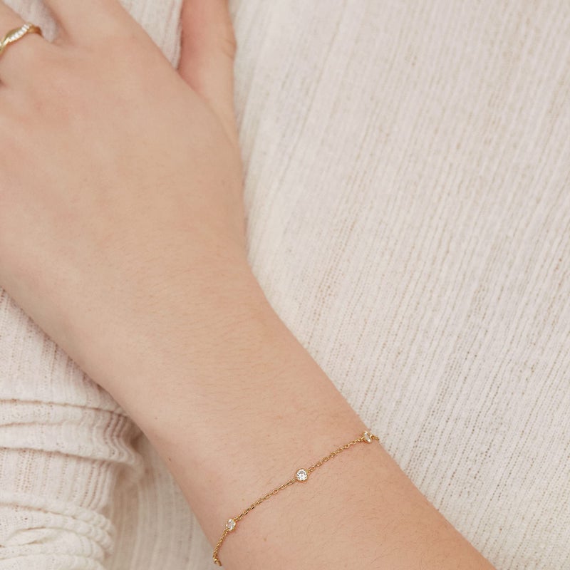 PAVOI 14K Gold Plated Beaded Cuban Cubic Zirconia Simulated Diamond Station Infinity Chain Bracelets for Women Adjustable Chain Bracelet - Image 3