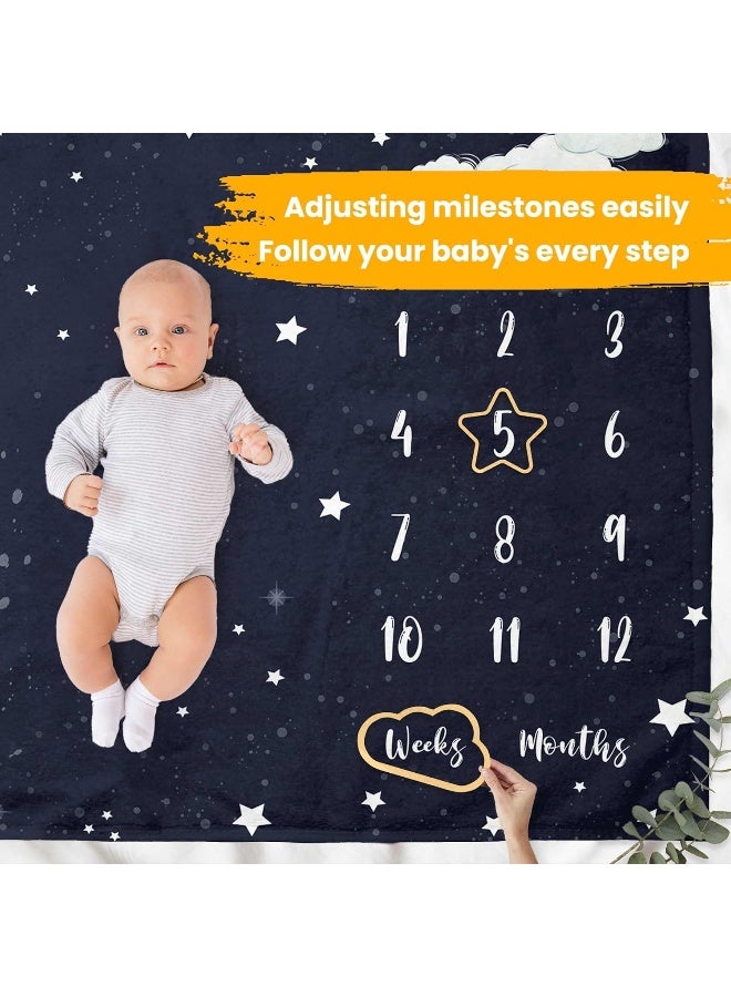 Pavo Baby Monthly Milestone Blanket for Boy Girl - Sleeping Elephant Twinkle Little Star - Elephant Baby Stuff - Premium Shower Gifts for Newborn Essential - 60"x40" - Image 5