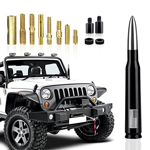 Gseigvee 1 Pack Car Bullet Antenna for GM Chevy Silverado 1500 2500 3500 HD Avalanche GMC Sierra 1500 2500 3500 Denali Heavy Duty Pickup Trucks Accessories American Flag Silver - Image 1