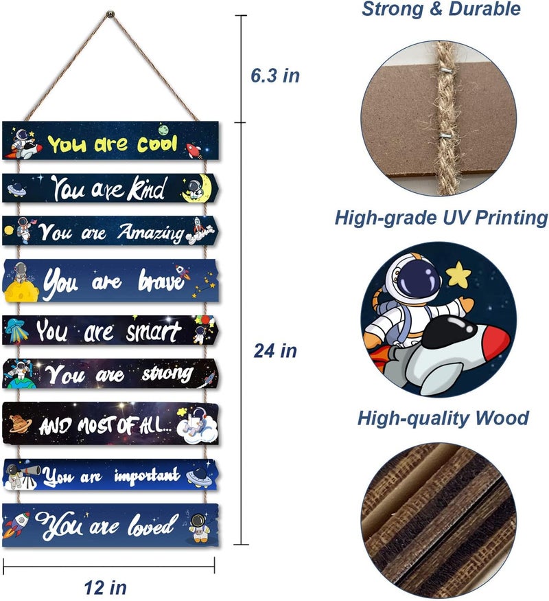 JEVUVU Outer Space Room Decor for Teen Boys Aesthetic, Cool Bedroom Wall Decor for Baby Boy, Navy Blue Kids Wall Art Signs, Fun Stuff Black Decorations for Nursery Bed Room Dorm Classroom Bathroom - Image 1