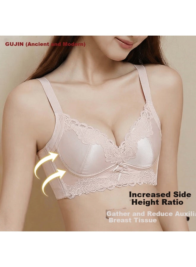 Gujin Luxury Satin Small Bust Push-up Bra Women Non-empty Cup Lift Anti-sagging Side Breast Collection Lace Bra - Image 3