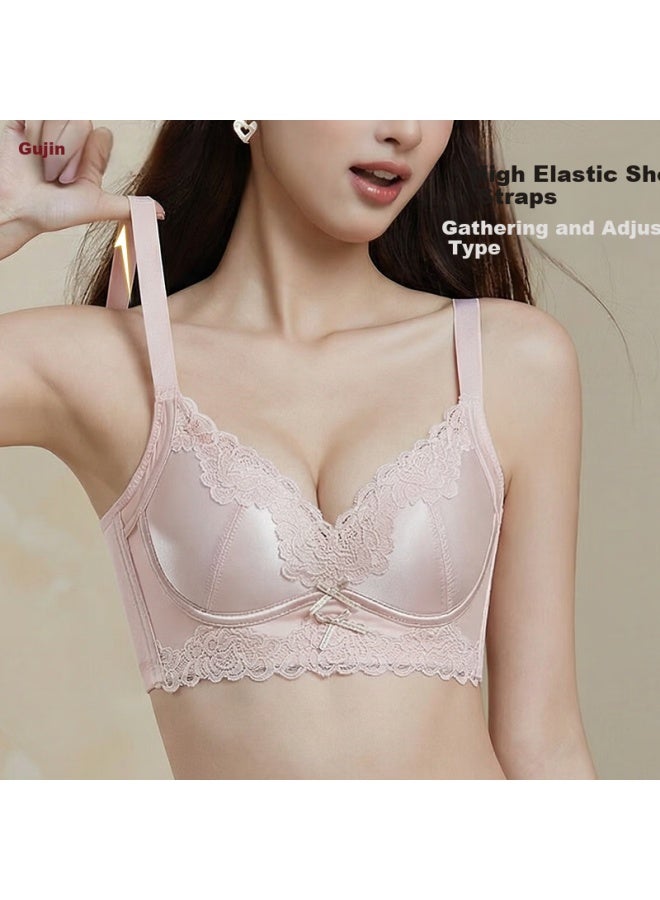 Gujin Luxury Satin Small Bust Push-up Bra Women Non-empty Cup Lift Anti-sagging Side Breast Collection Lace Bra - Image 2