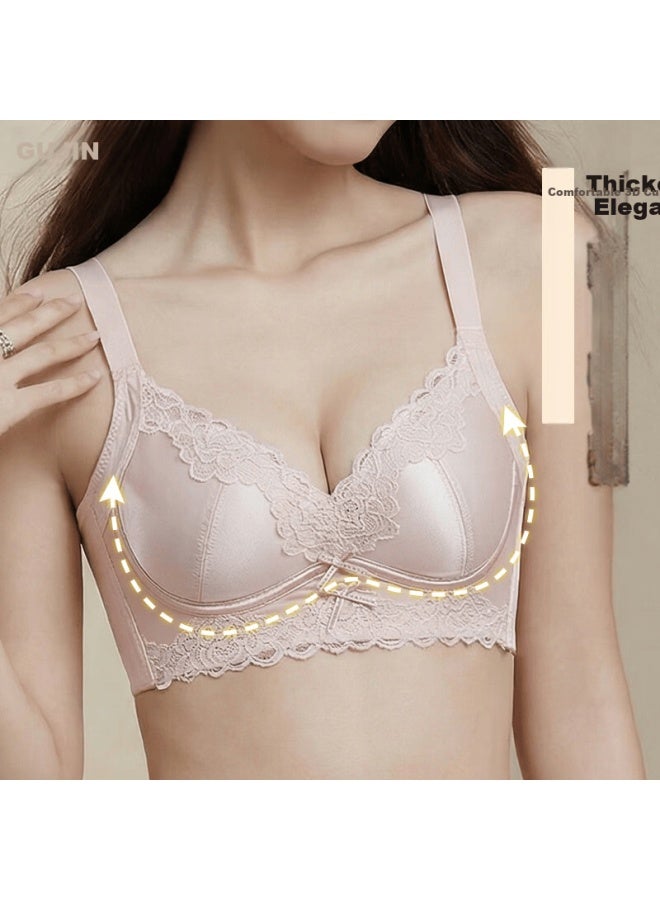 Gujin Luxury Satin Small Bust Push-up Bra Women Non-empty Cup Lift Anti-sagging Side Breast Collection Lace Bra - Image 1