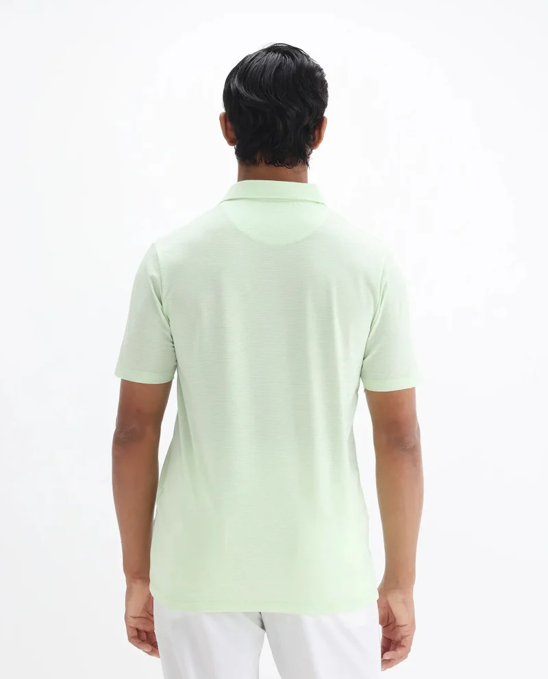 Rare Rabbit Rare Rabbit Men's Tunas Light Green Cotton Polyester Fabric Collared Neck Half Sleeves Striped Polo T-Shirt