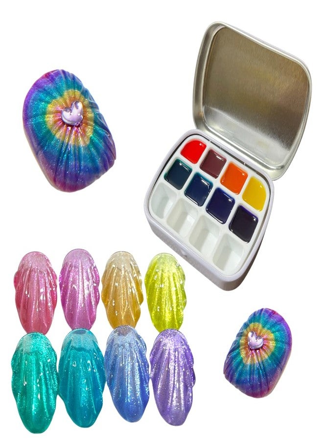 YJMyujimi Translucent jelly Gel T001-008 5g each 8colours DIY at home nail arts summer designs small case with 12 divisions black tube storage - Image 1