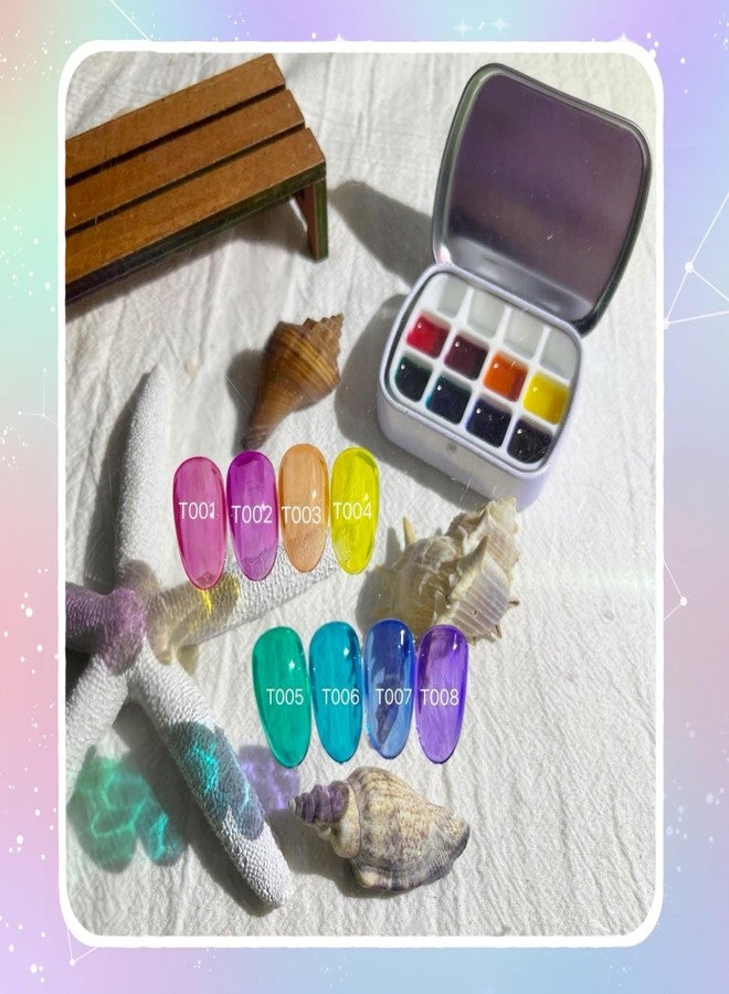 YJMyujimi Translucent jelly Gel T001-008 5g each 8colours DIY at home nail arts summer designs small case with 12 divisions black tube storage - Image 3